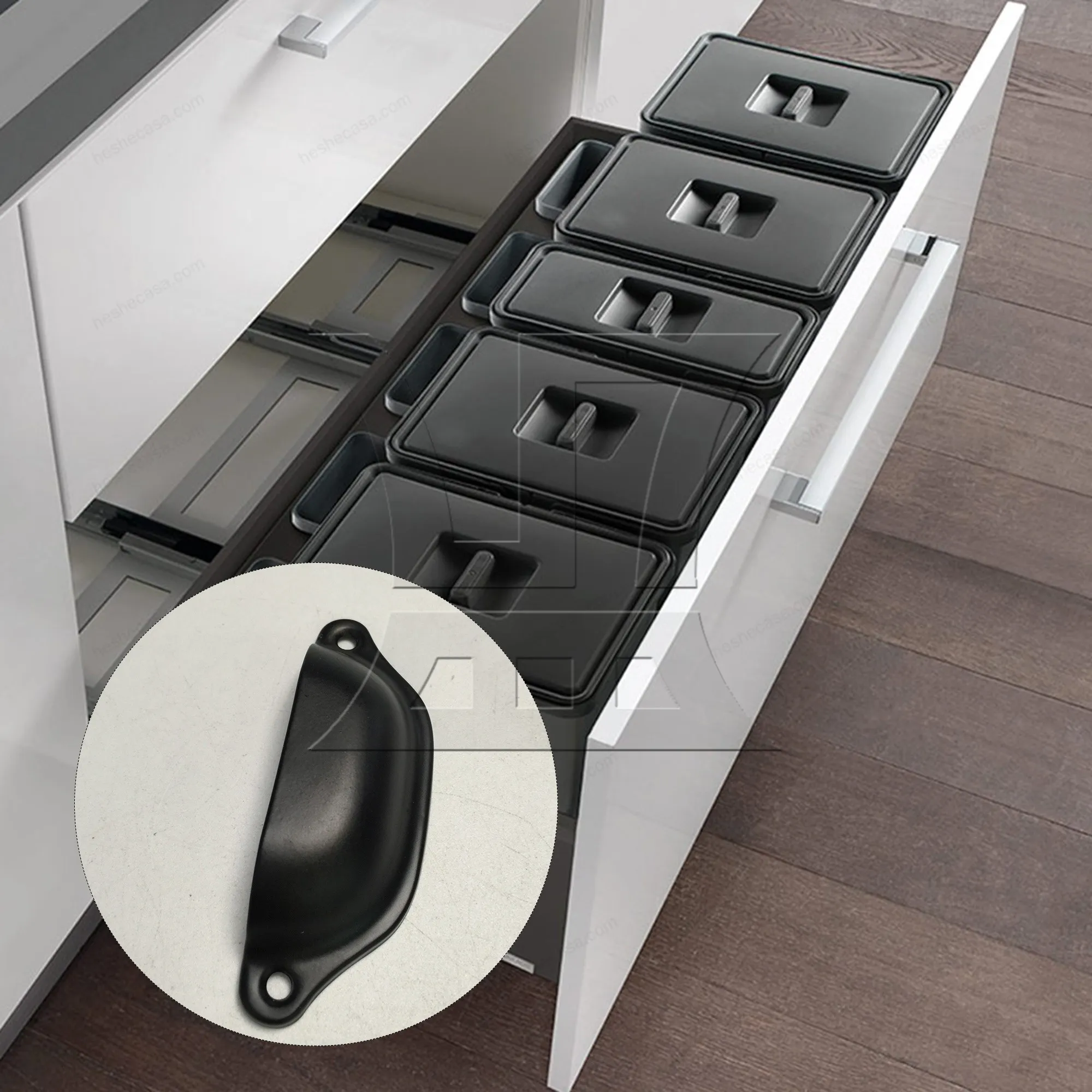 

CNBTR 1pc Furniture Shell Cup Drawer Pull 97mm x 35mm x 18mm Black for Drawer Cabinet Handle