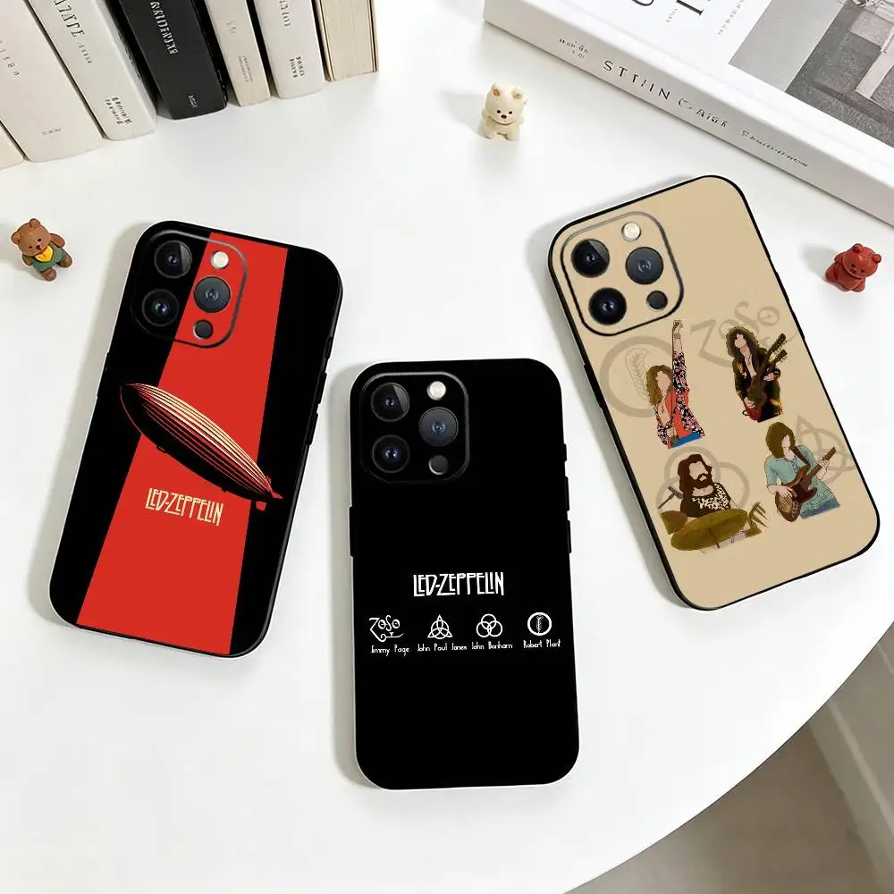 Funda de Teléfono L-Led Zeppelin Vintage Rock para iPhone 17, 16, 15, 14, 13, 12, 11 Plus, Pro Max, Otros, Cubierta Negra Suave