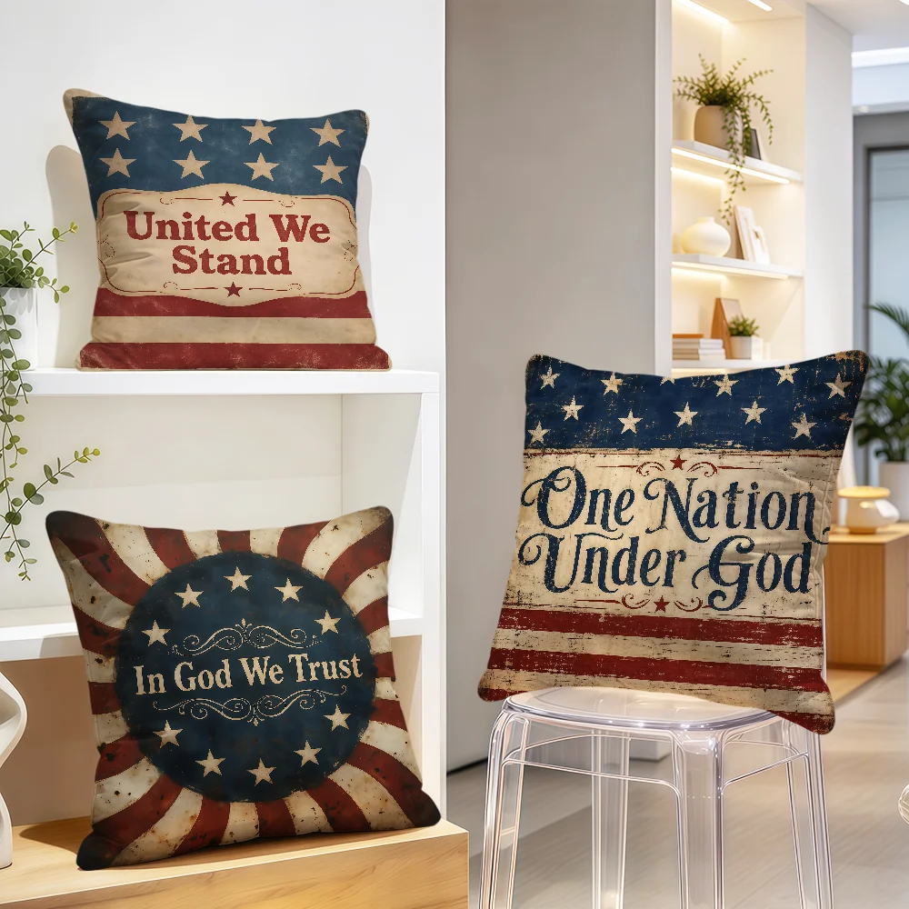 One Nation Under God American Flag Cushion Cover Soft Pillowcase Double Sided Sofa Home Living Room Decor Bed Club Hogar Gift