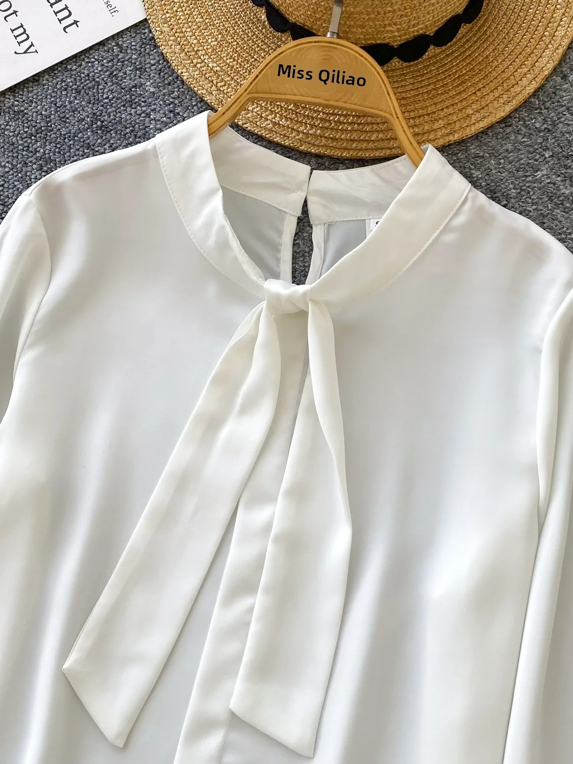 エレ レディース サテン ルーズ ロング スリーブ ラウンドネック ノットタイトップ ファッショナブル マチュリ スレ 通勤 ウィンド