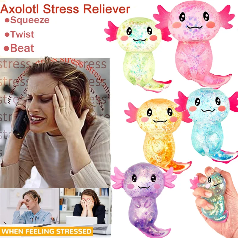 1/3/6/9PCS Squishy Stress Glitter Axolotl Sugar Ball For Children's Stress Relief Birthday Party Favor Gift Easter Basket Filler