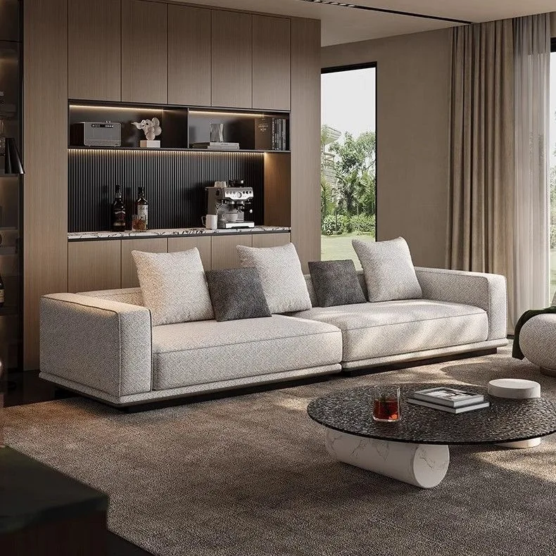 Fabric sofa cotton and linen straight row high-end cotton and linen sofa size apartment