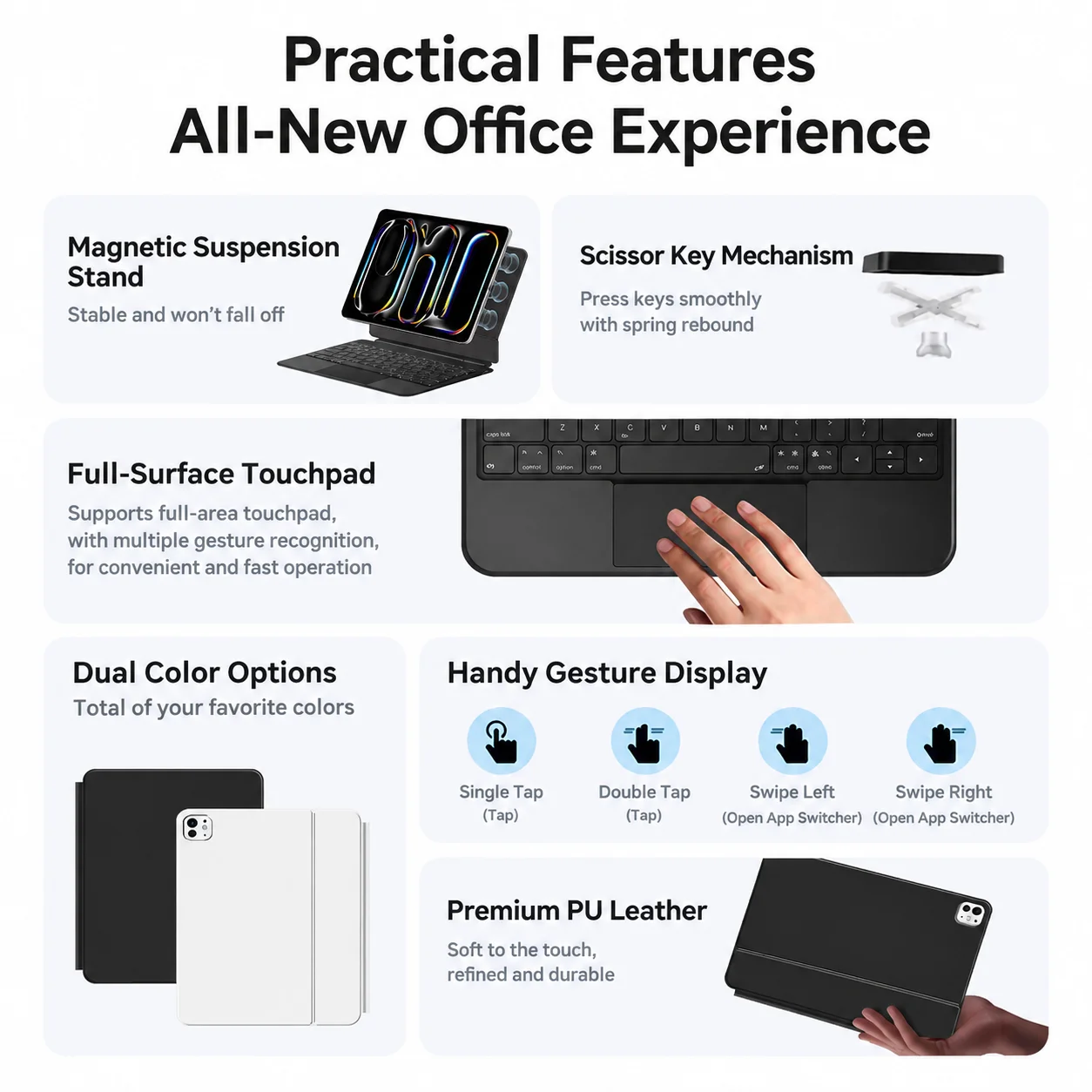 Magnetic Floating Bluetooth Keyboard Case iPad Pro 13 M4/M5 Air 11, Full-Area Trackpad, 6-Row Keys, Larger Angle