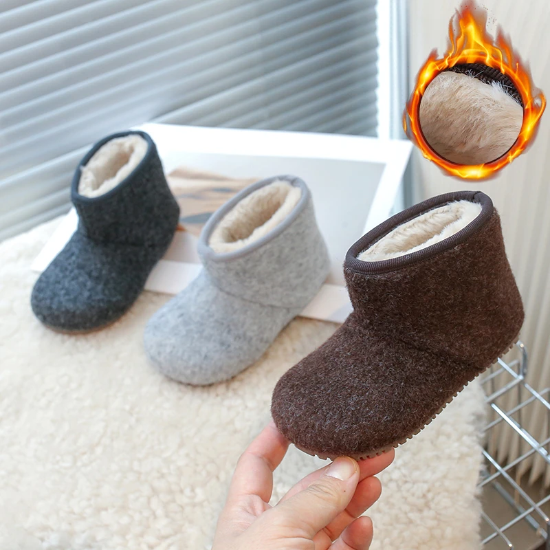 

Зимние зимние сапоги для девочек и мальчиков, детская обувь на толстом меху, детские короткие ботинки, теплые пушистые стильные туфли без шнуровки унисекс для подростков на хлопковой подкладке