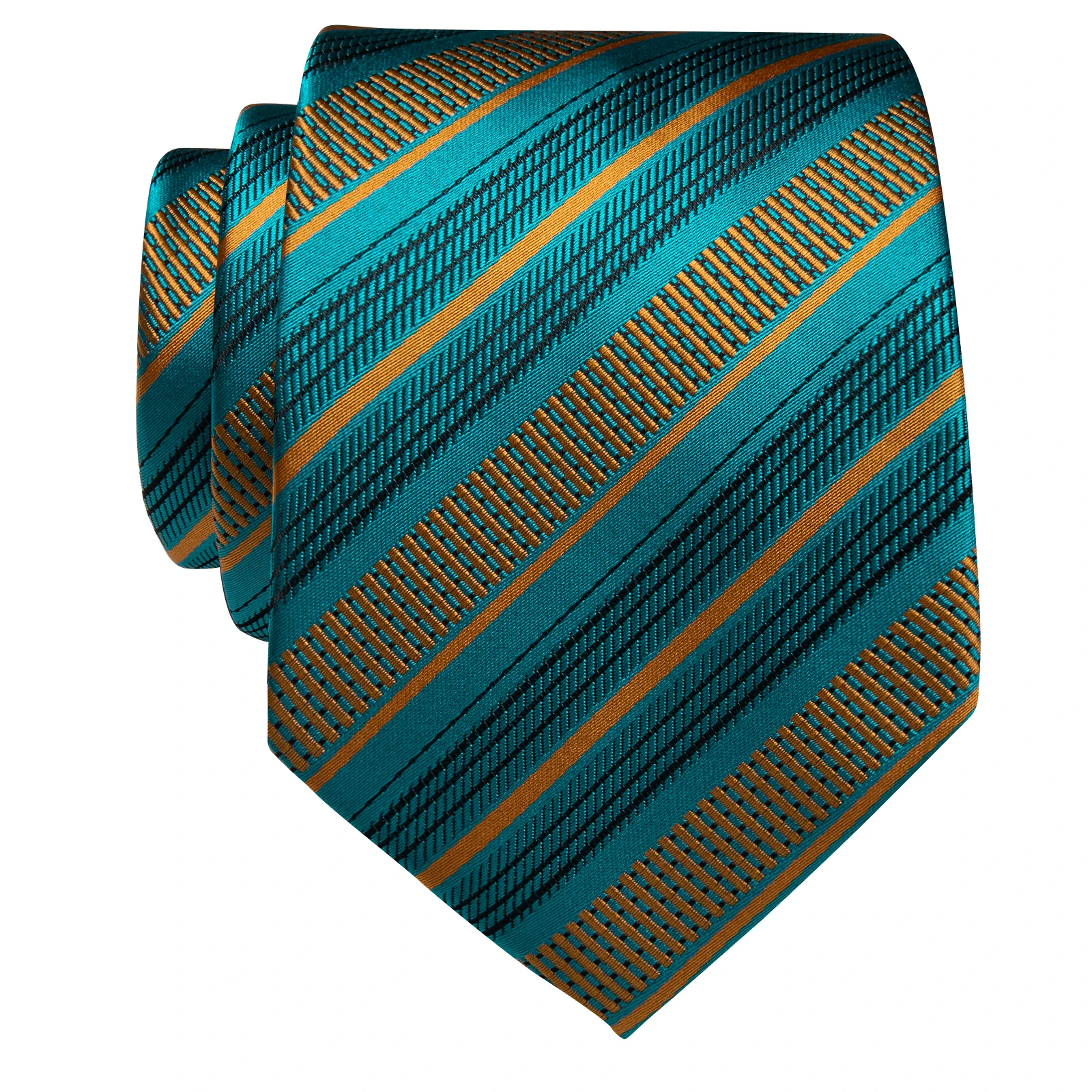 Novalty Gold Green Striped Tie for Man Wedding Business Wholesale Fashion Silk Men's Necktie Clip Set Shirt Waistcoat Accessorie