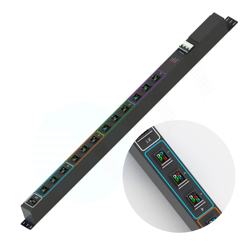 3 Phase PDU 125A Breaker Protector 125A 480V 6pin PA45 12way Socket Rack Mount Pdu Alarm Function Board Power Distribution Unit