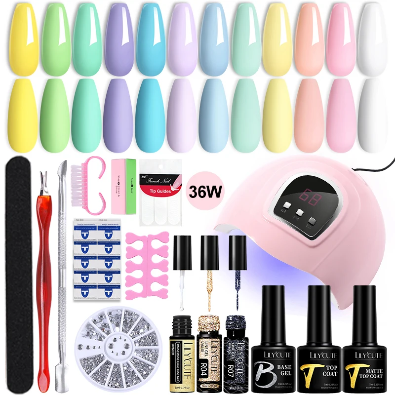 

Manicure Set 12Colors Gel Nail Polish Set With UV LED Lamp Dryer Nail Art Reflective Liner Gel Vernis Semi Permanent UV Gel Kit