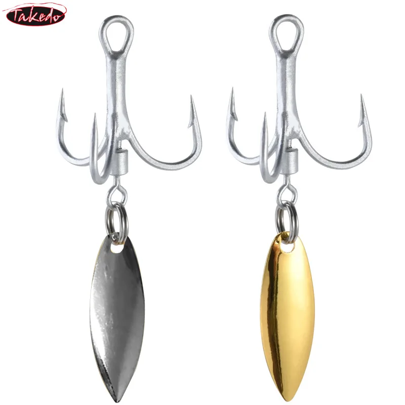 yZ[zTAKEDO 1# 2# 4# 6# 8# 10# Treble Hook With Spinner Spoon High Carbon Steel Fishing Triple Hook Rotating Sequined Fish Hooks