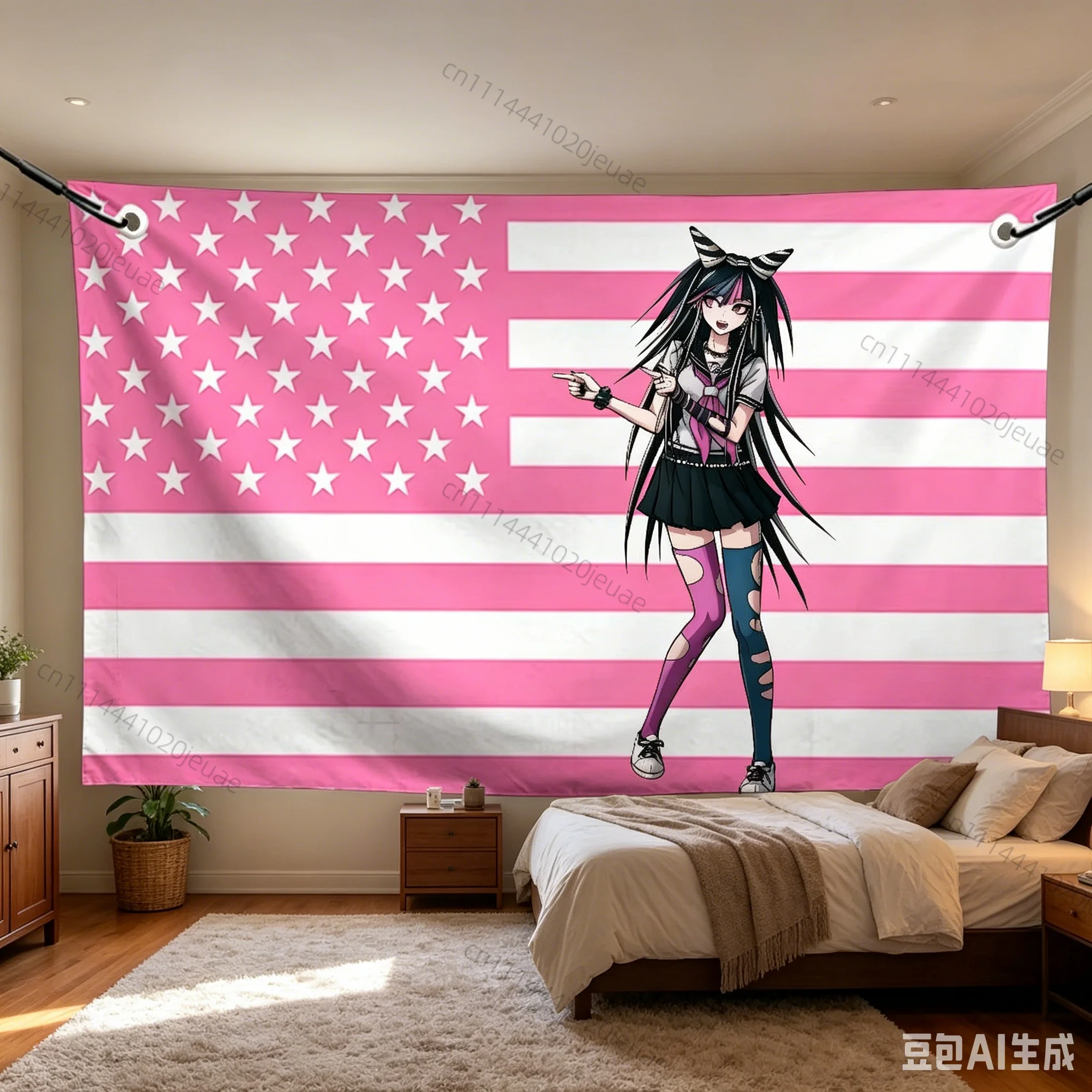 Funny Pink American Flags Tapestry D-DanganronpaS Ibuki Wall Art Decor Headboard Backdrop Cloth Aesthetic Banner Gift Home Deocr