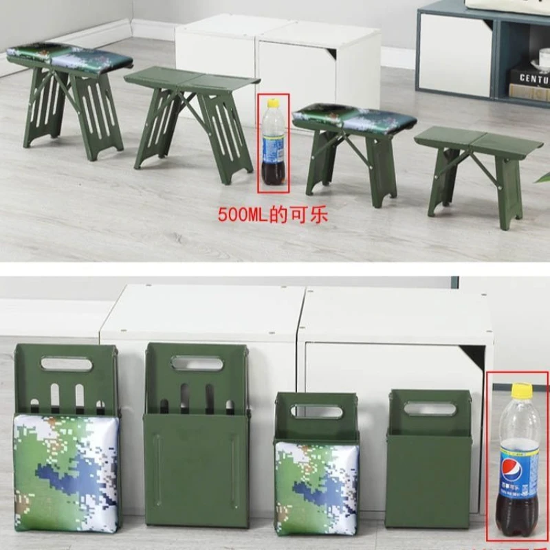 Metal Steel‑Plate Mazar Folding Low Stool, Portable Household Outdoor Camping Small Stool with Cushion, High Load‑Bearing