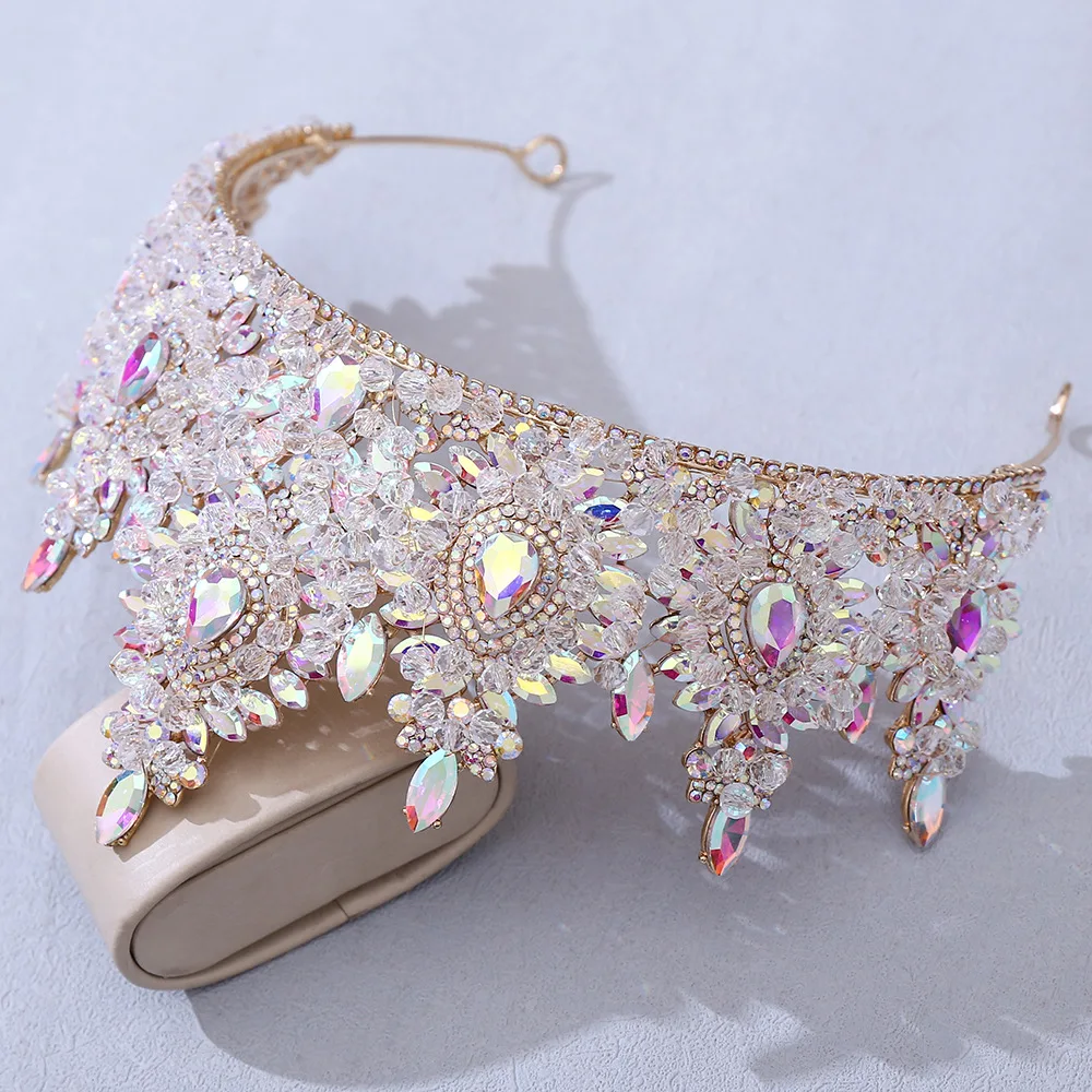 Luxury Women Crowns For Queen Crystal big Bridal Tiara Crown For Pageant Miss Universe Diadema Wedding Hair Jewelry Headdress