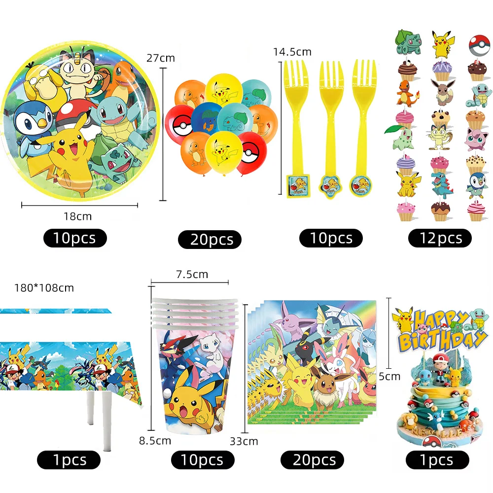 

New Pokemon Birthday Party Decorations Disposable Party Plates Napkins Tablecloths Kids Birthday Gifts Baby Shower Party Supplie