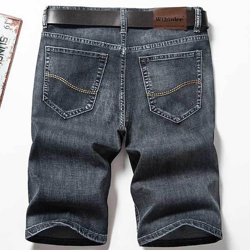 

Летние классические джинсовые шорты, мужские прямые эластичные повседневные крутые тонкие однотонные модные универсальные брюки средней длины