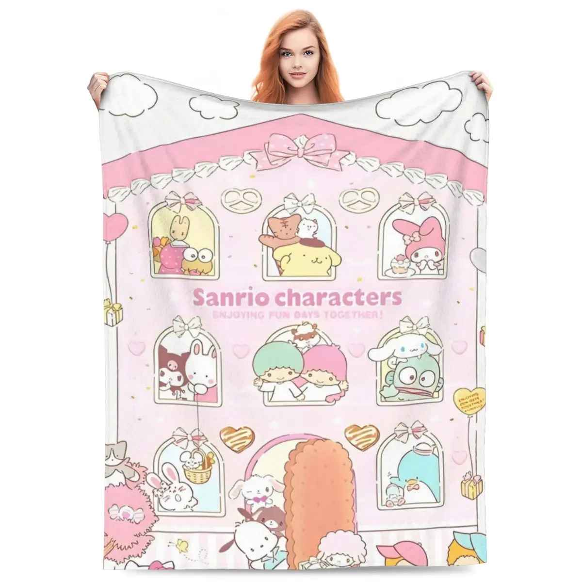 Warm Blankets Travel Office Cartoon Sanrio My Melody Bedding Throws Flannel Bedspread For BedroomFunny Sofa Bed Cover