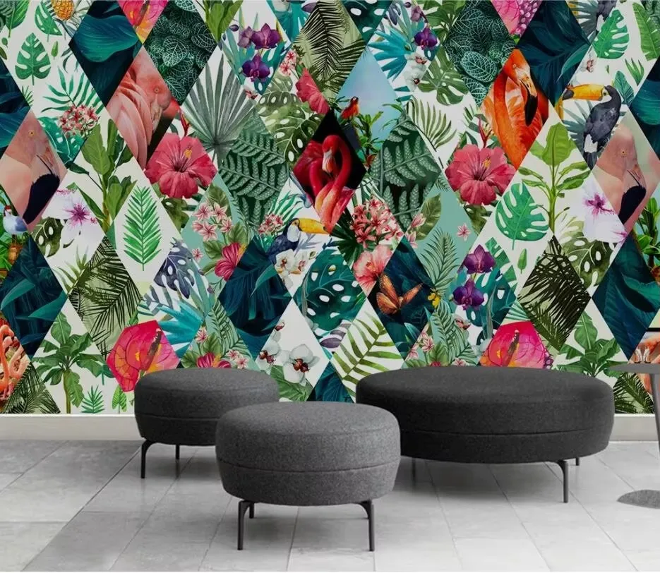 Custom Wallpaper hand-painted simple flamingo indoor background wall pink children's room background wall Murals 3d Wallpaper