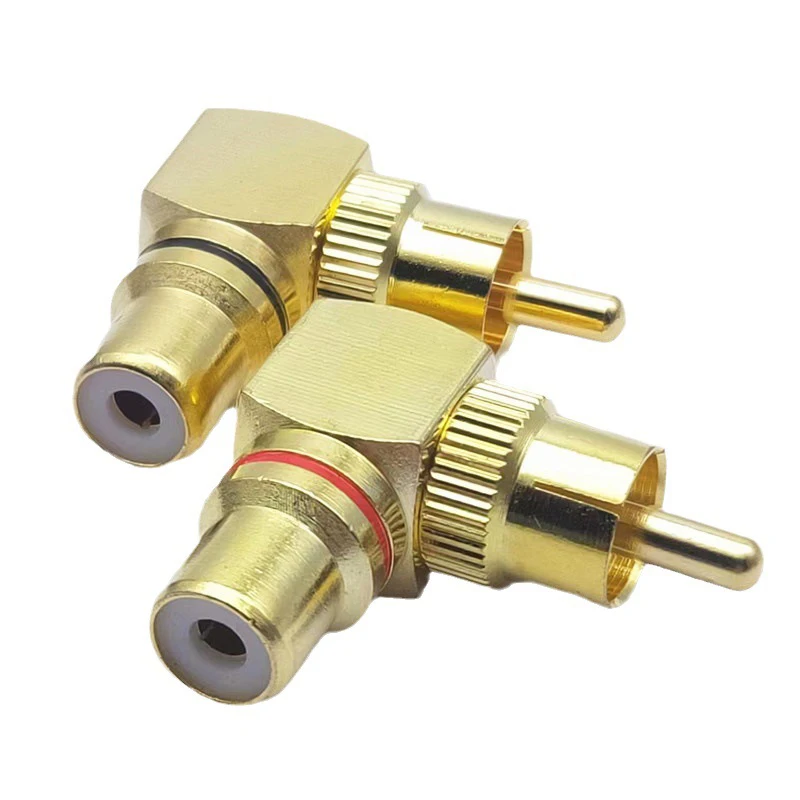 New 2 Pcs Copper L-shaped RCA Right Angle Elbow 90 Degree Male Conversion Head 1 Male 1 Female Wall Signal Cable Treasure