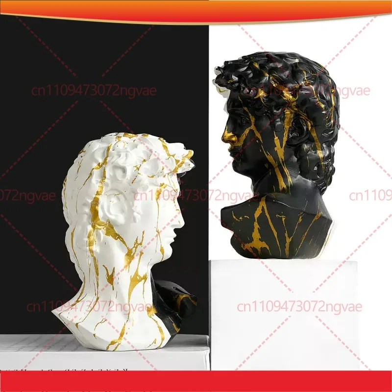 1pcs Black‑White‑Gold Hydro‑transfer David Head Art Ornament European Light Luxury Decor for Entrance TV Cabinet Living Room