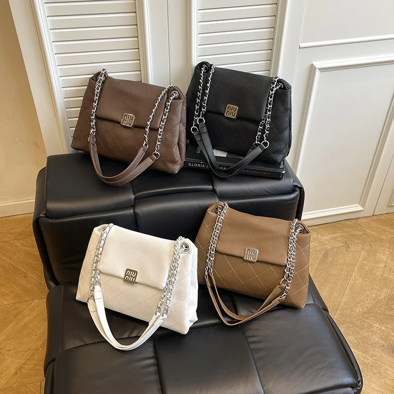 

Ins Niche Minimalist Vintage Bag - Women's Soft Leather Spacious Trendy Chain Top Handle Shoulder Crossbody