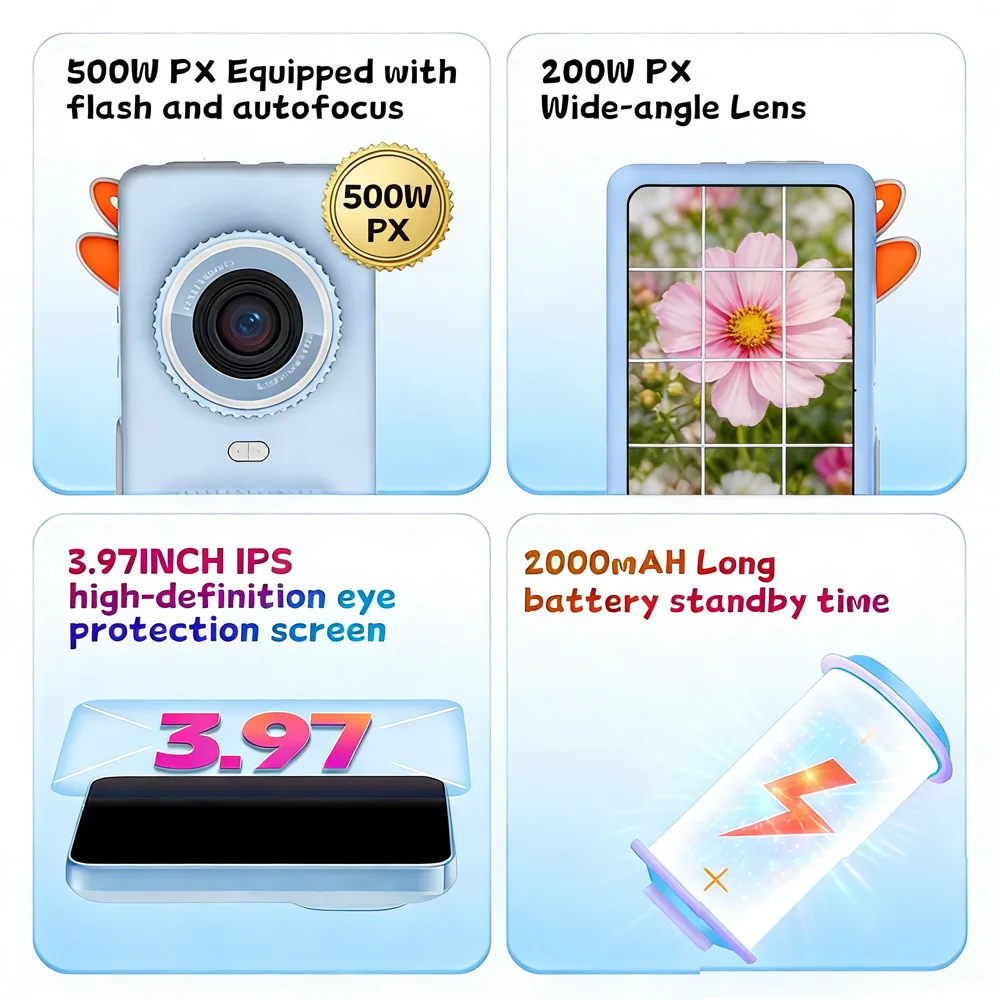 Máquina de aprendizagem de câmera infantil AI - Base de conhecimento de modelo grande, reconhecimento de fotos, tela sensível ao toque | Iluminação idealPresente para crianças