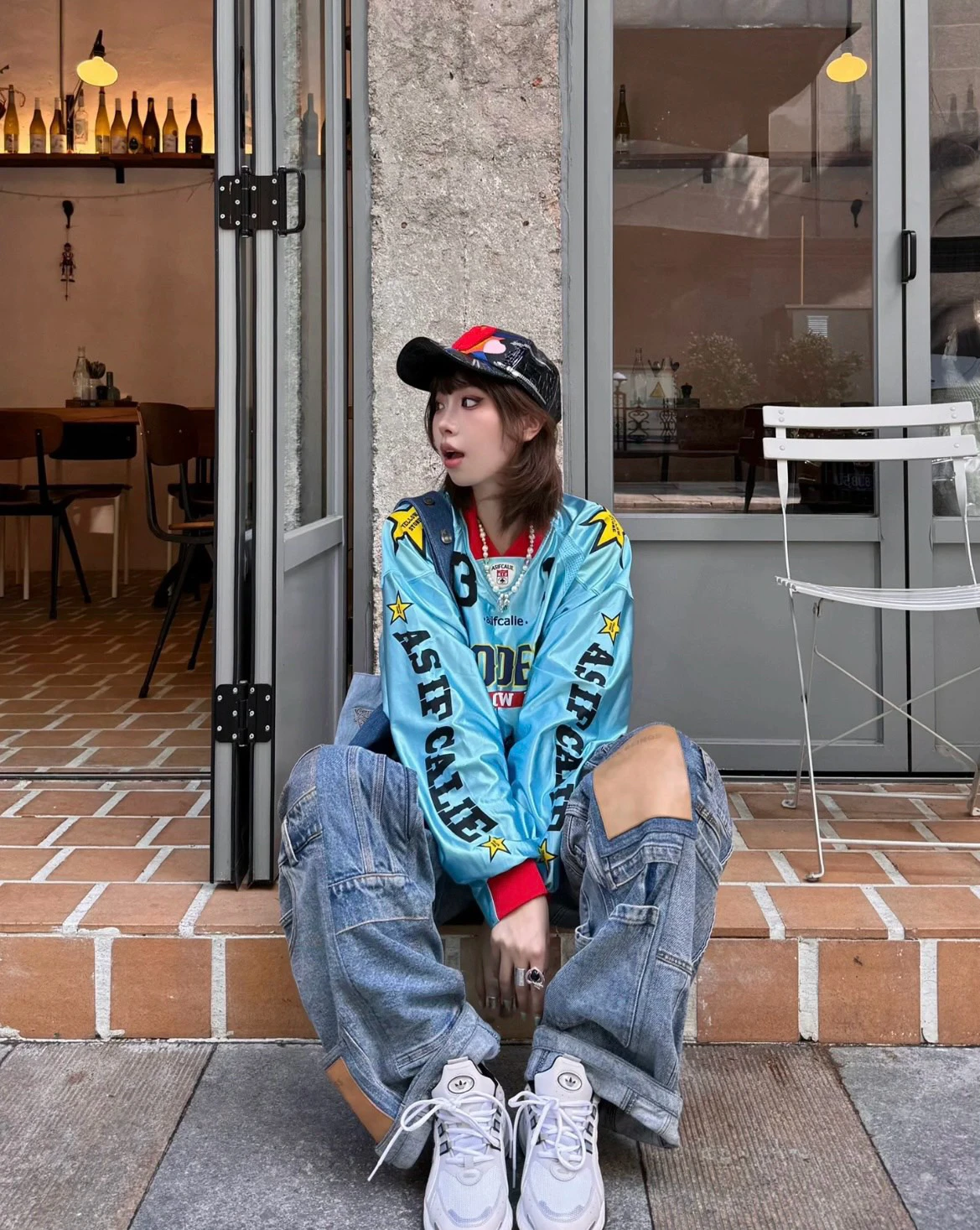 Solto longo Sve American Retro Patchwork Ilhó Racing Suit Camiseta feminina Cool Sle Poliéster Fino Outono V-ne Texto Pa...