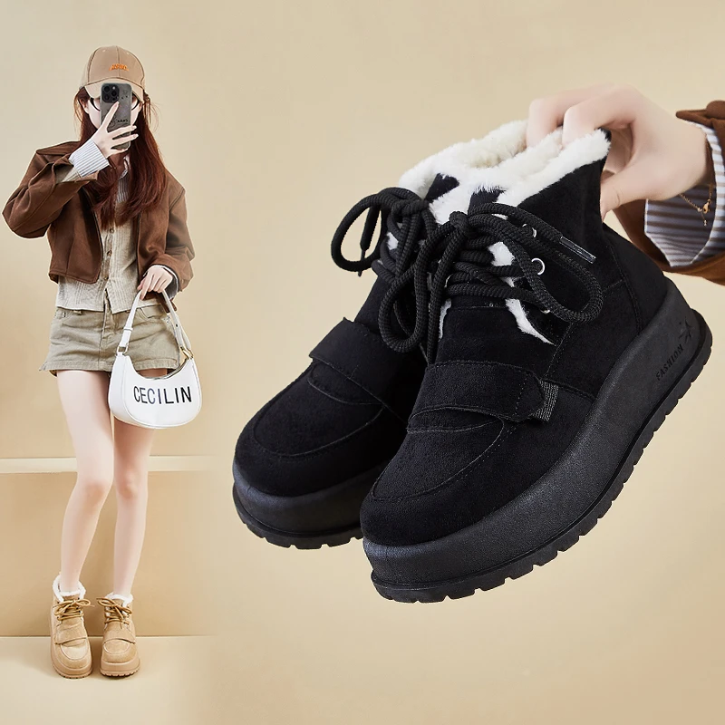 المرأة الشتاء جولة تو التمهيد سميكة القاع أحذية بوت قصيرة الدافئة صوف مبطن زيادة أحذية الثلوج الدافئة والأكثر مبيعا #2