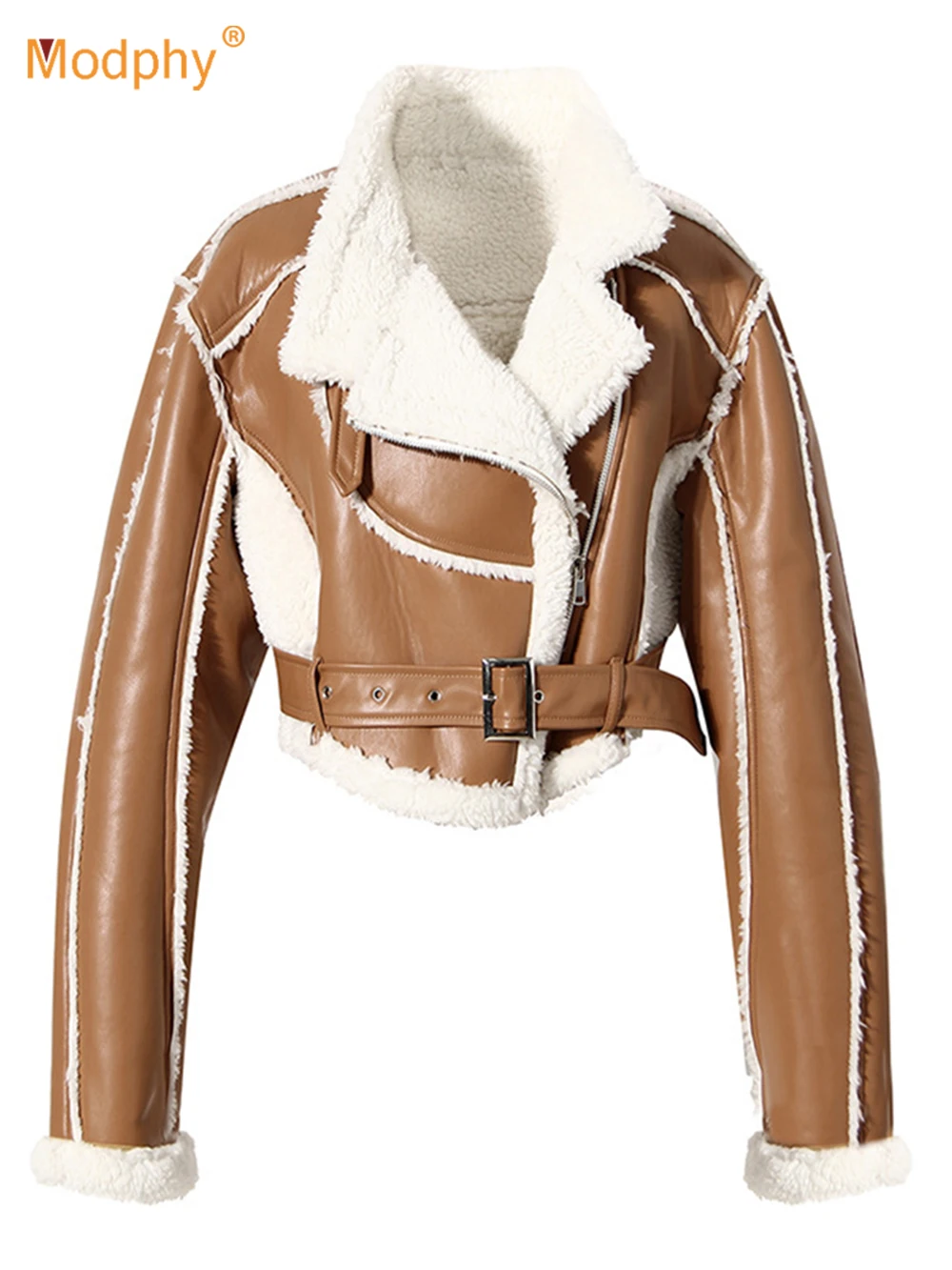 

Female Fashion Personality Patchwork Lapel Thick Warm Jacket Short Coat 2023 Winter Long Sleeve Streetwear Outwear For Women