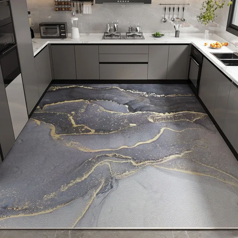 Kitchen Floor Mat Waterproof Non-slip Oil-resistant Leather Carpet PVC Large Size Imitation Marble Geometric Rug Home Decora Mat