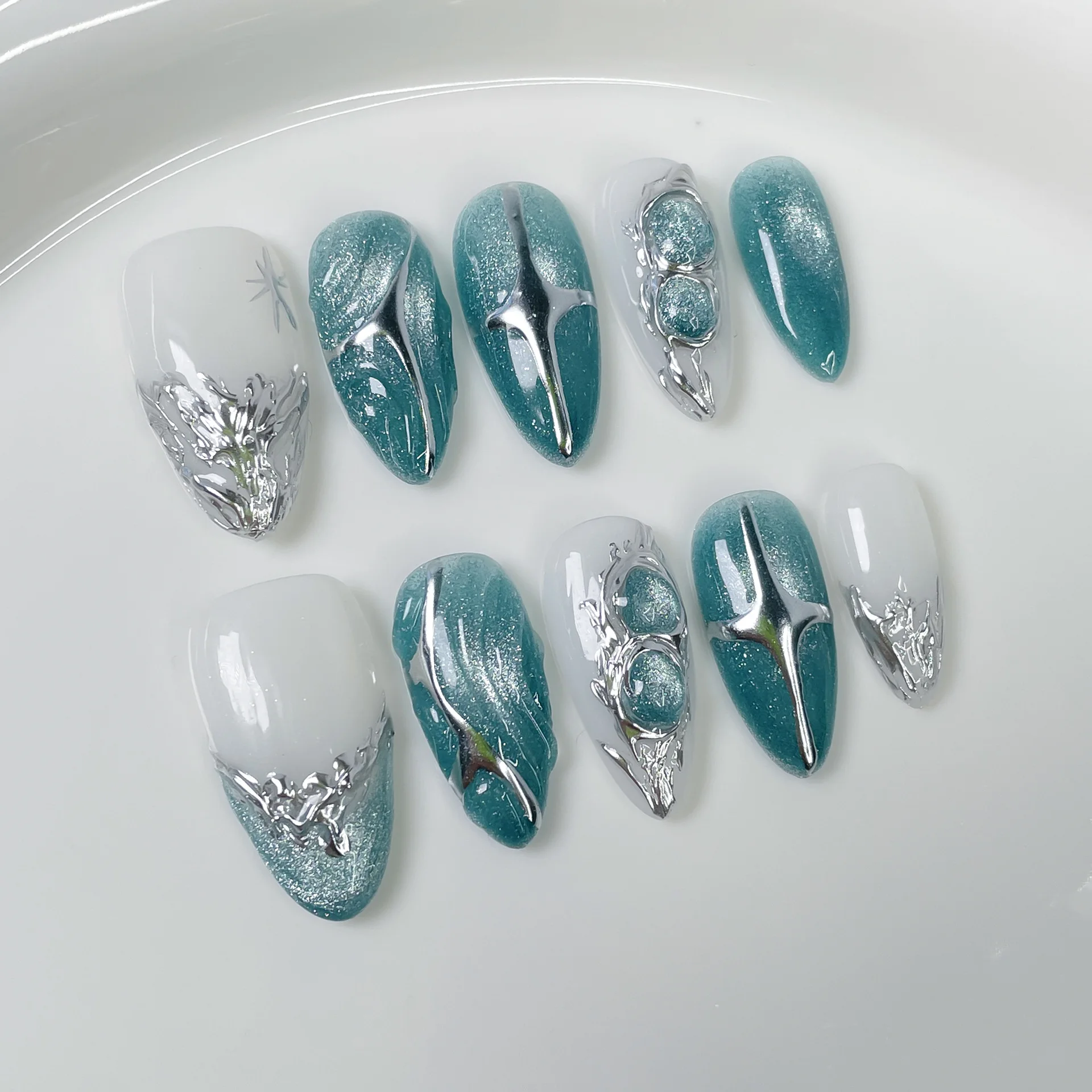 10-pcs-artesanal-imprensa-em-unhas-ins-punk-metal-azul-gato-olho-design-unhas-falsas-cobertura-completa-doce-legal-tempero-menina-y2k-unhas-falsas