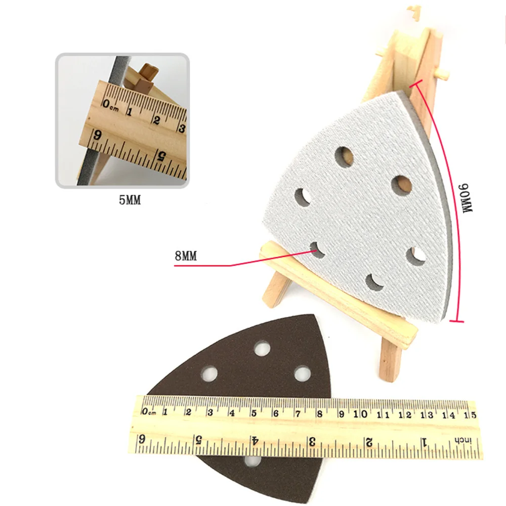 5 Pcs 6 Hole 90*90*90mm Sponge Red Sanding Sheets Triangle Sandpaper Hook Loop 300-2000 Grit Abrasive Sanding Disc For Polishing