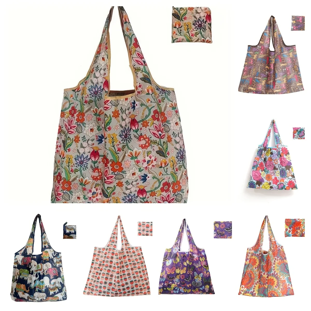 1 Pack Foldable Reusable Shopping Tote Bag, Large Capacity Portable Handbag for Travel Office Party Storage