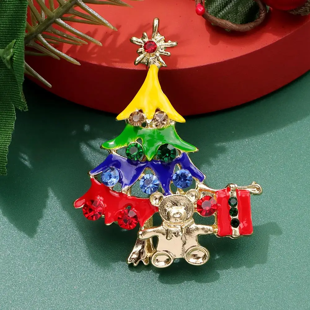 CINDY XIANG Enamel Colorful Christmas Tree And Bear Brooch Fashion Winter Festivel Pin