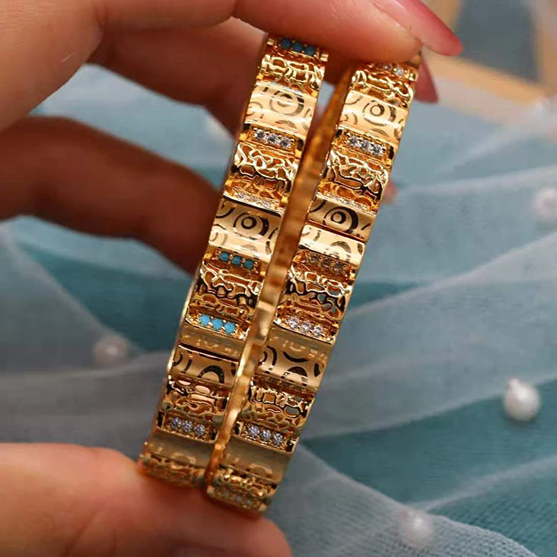 

Cooper Gold Plating Cuff Bangles for Women with Cubic Zircon Luxury Dubai Gold Bangle Bracelet Bridal Jewelry Arabesque Bijoux