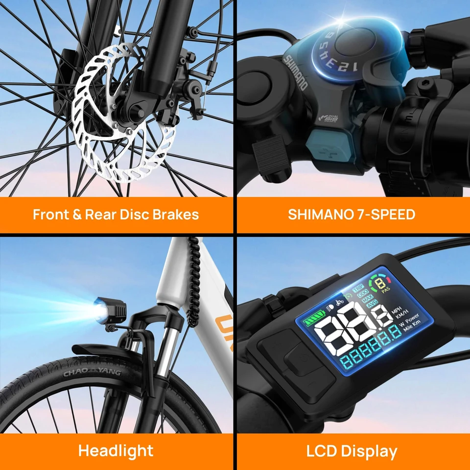 URLIFE E26 Electric Bike for Adults 750W Motor 48V 10.4Ah Removable Battery 7 Speed 80KM Long Range 20MPH E-bike Commuter image 9