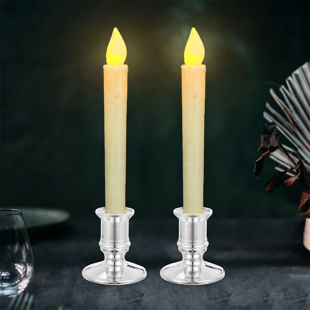 10 Pcs Electronic Base Taper Candles Candlestick Holder Decorate Holders Wedding Centerpieces Plastic Pillar Stands