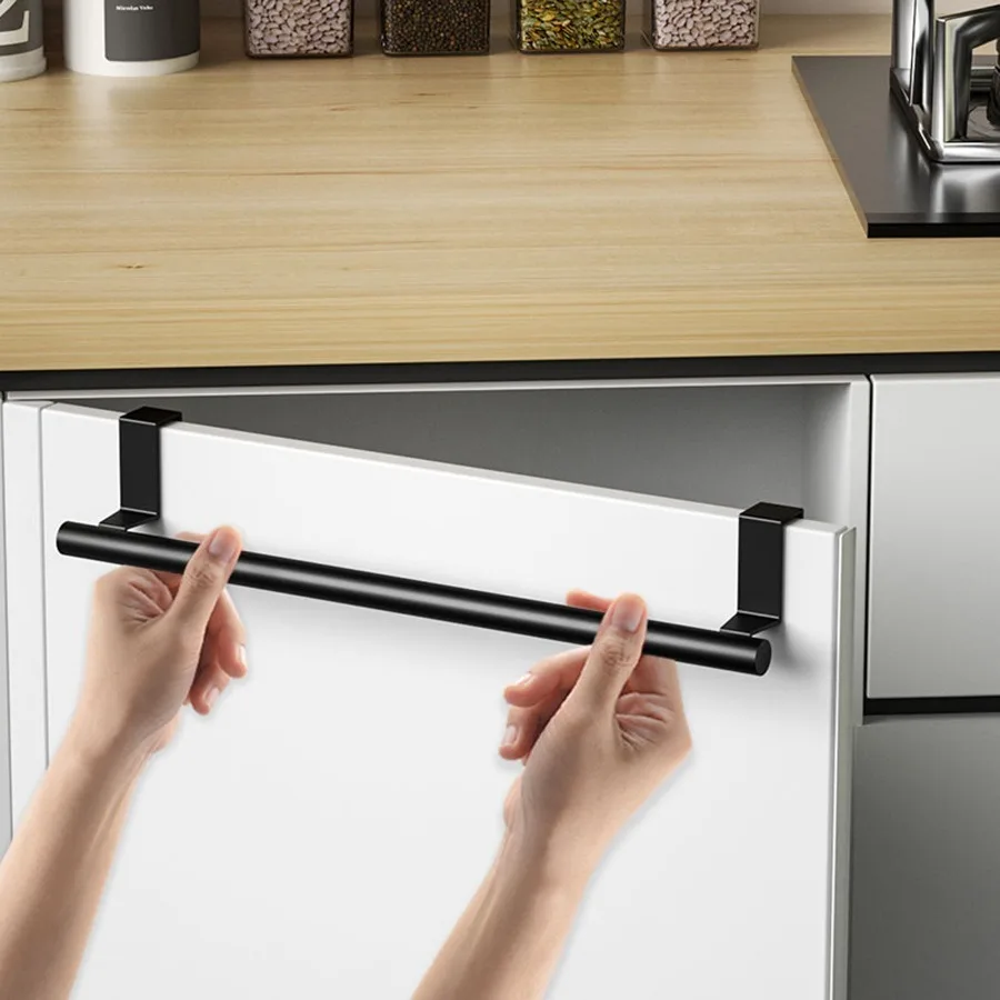 

23/36cm Black Towel Rack No Drilling Hanging Kitchen Towel Rack Cabinet Door Stainless Steel Tea Towel Rack