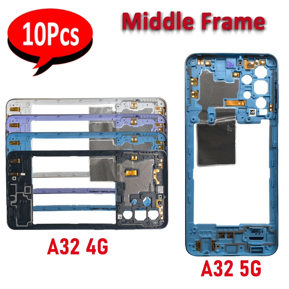 10Pcs，NEW Middle Frame Holder Housing Case With Volume Power Button Side Key Replacement Part For Samsung A32 4G / A32 5G