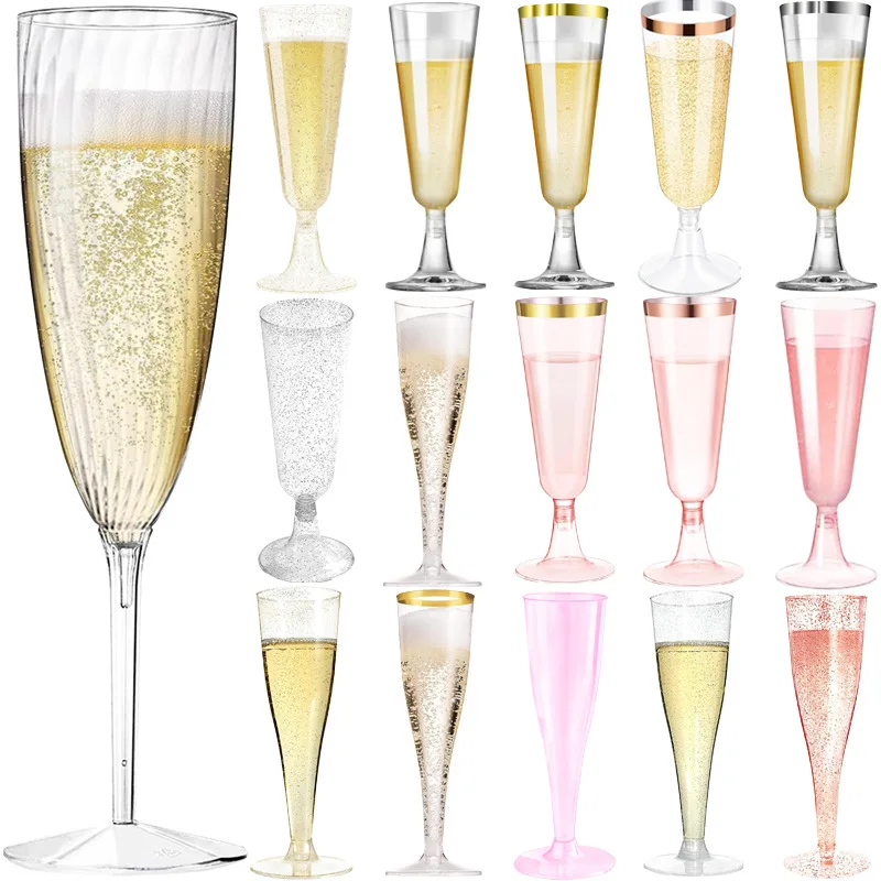 50 Stück Einweg-Champagnergläser aus Kunststoff für Cocktails, hochfüße Gläser, Kristallgläser, Kunstglas, Hochzeit, Partyzubehör
