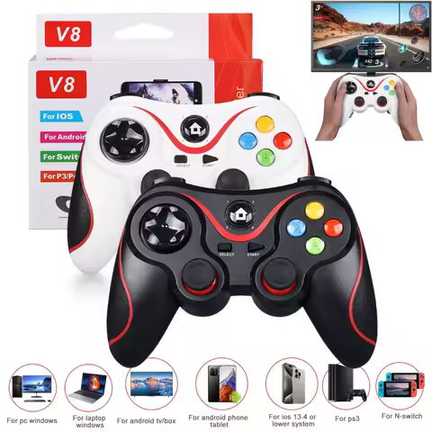 V8 2.4G Wireless Joystick Gamepad Bluetooth Game Gamepad for PS3/IOS Phone/Android/Switch For Nintendo Switch Gamepad Accessorie