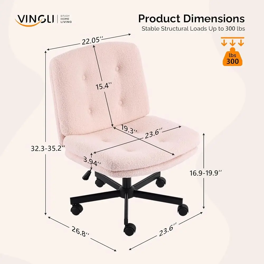 Swivel Arml Criss Cross Vanity Chair With Wheels/No Wheels,Rocross-Legged Office Desk Chair, Adjustable Height Rolling Computer