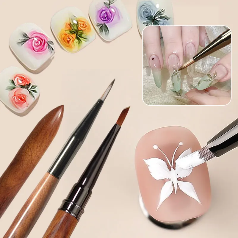 Manche en bois Triangulaire pétale Nail Art brosse 3D conseils modèle photothérapie acrylique brosse à ongles UV Gel bricolage dessin stylo manucure outil