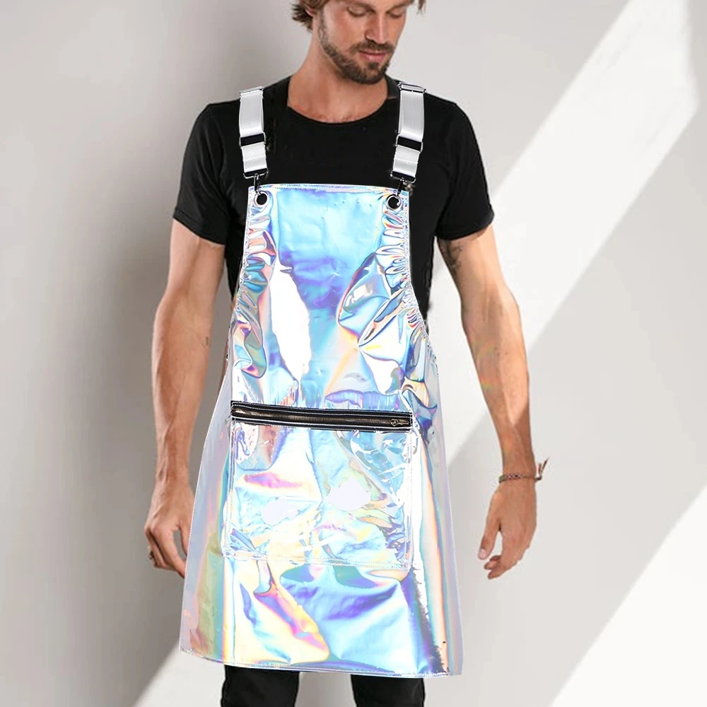 

New Apron Adjustable Straps Waterproof Rainbow For Hairstylists style Painting Men and Women Laser Vinyl Stylist Fashion Apron