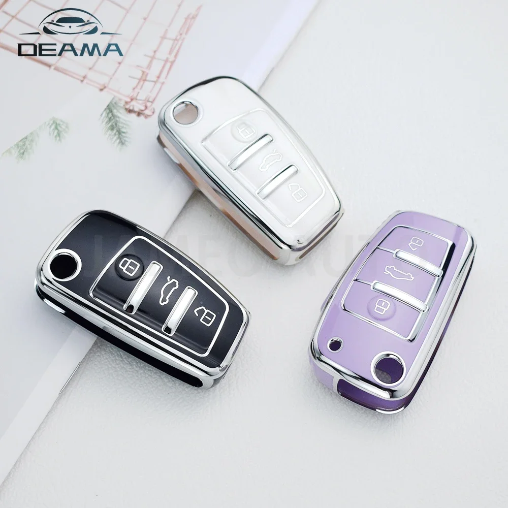 For Audi A2 A3 A4 A6 A6L A8 Q7 TT Quattro S3 A1 S1 RS6 Q3 3 Button Folding Remote Smart Flip Car Key Fob Case Cover Shell Holder