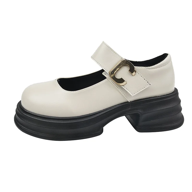 Buckle Small Leather Shoes Women's Shoes  New Spring Thick Soled Thick Heel Mary Jane Single Shoes Spring French Lefu Shoes
