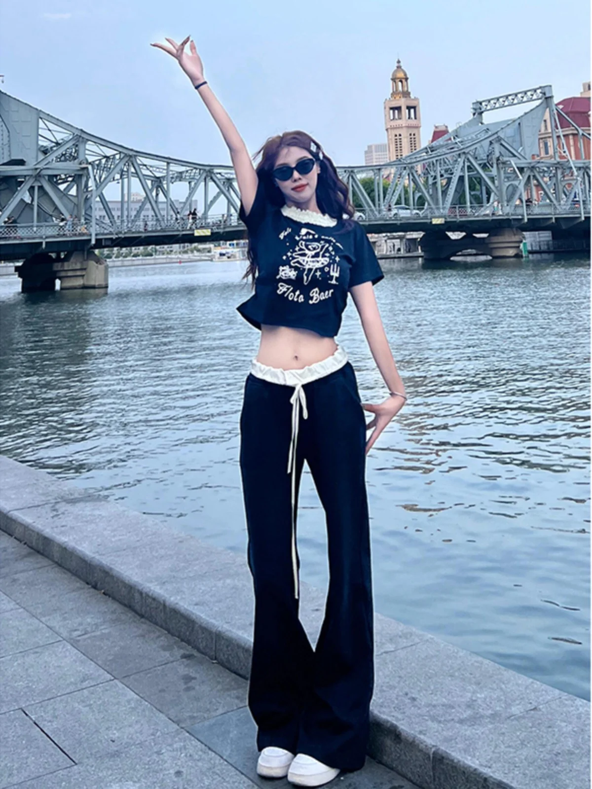 

High Waist Wide Leg Casual Pants Women's New Summer High Rise Color Blo Loose Straight Floor-Length Trousers