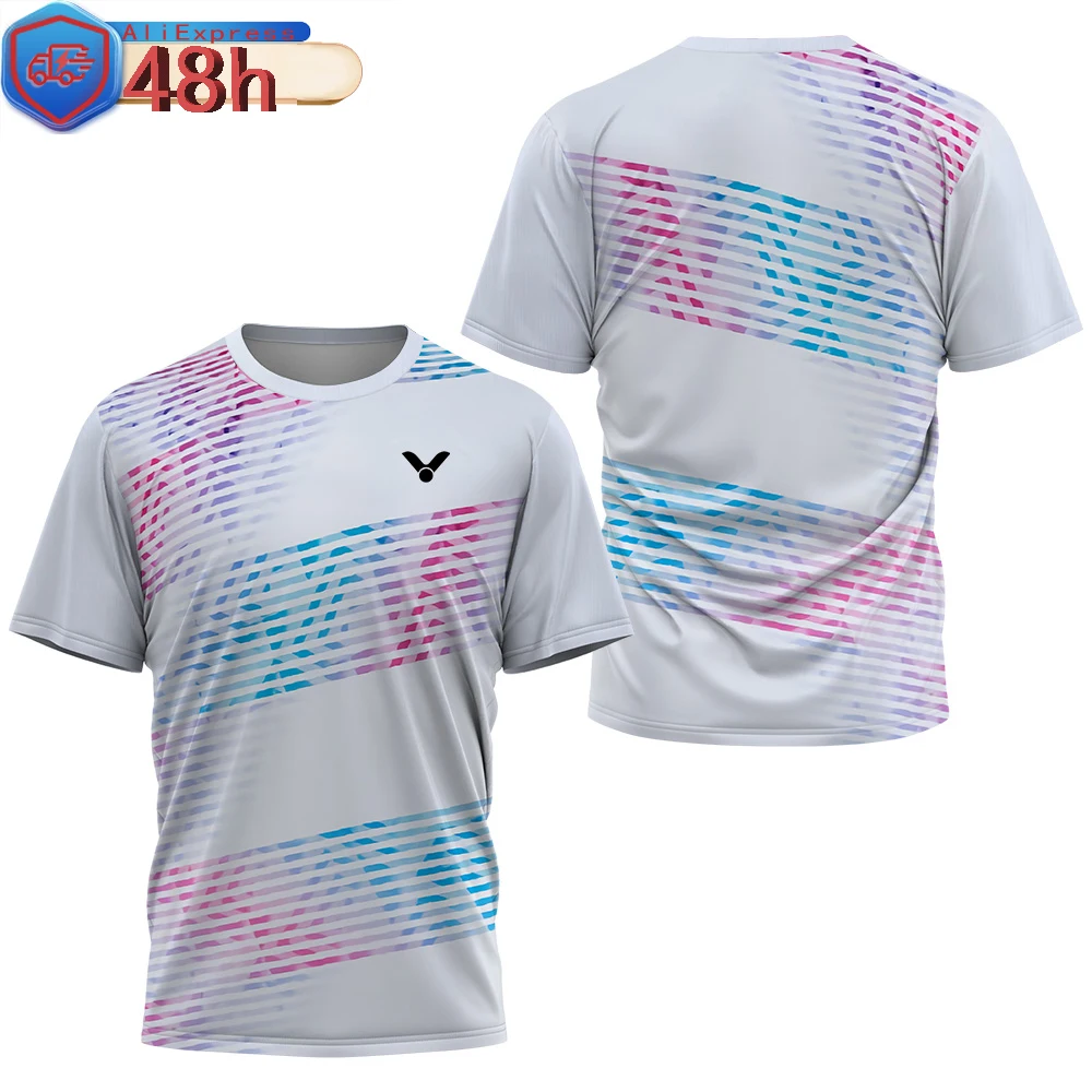 לייזר הדפס ניאון הדפס גברים בדמינטון חולצת טריקו יוקרתית שרוול קצר