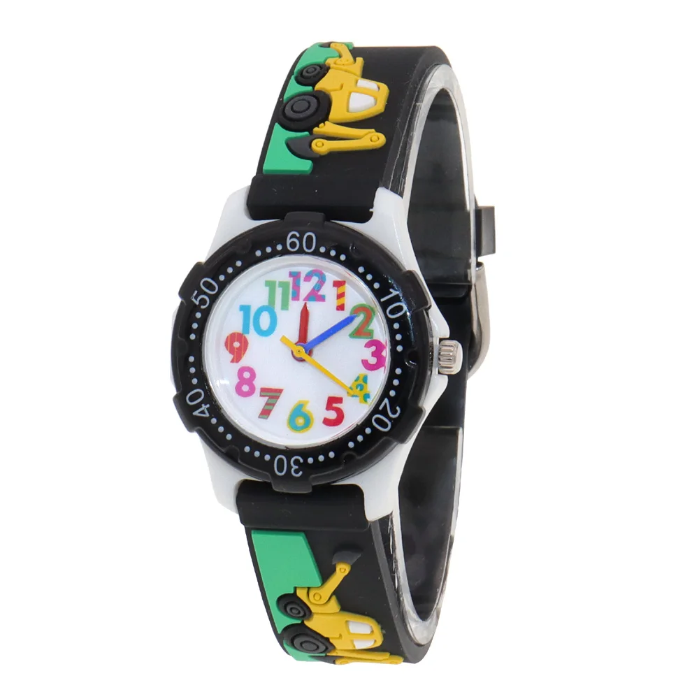 Cartoon Watches Colorful Dial Children Boys Girls Watch Kids Watches Boys Digital Watch Quartz Wristwatch Digger Silicone Strap