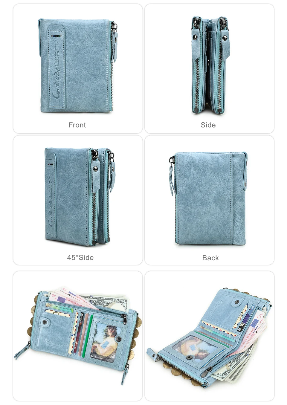 CONTACT'S Damen-Geldbörse aus Echtleder, zweifach faltbar, im Vintage-Stil, mit Münzfach und Kartenfächern – Detail 29