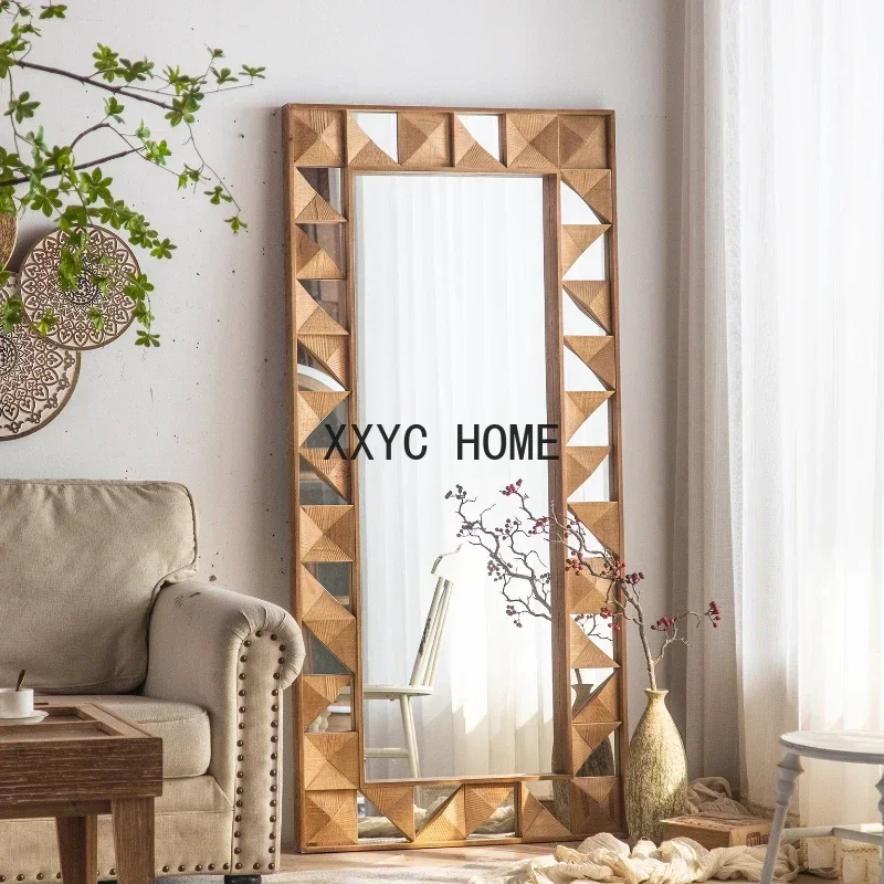 مرآة كاملة الطول بخياطة الماس، مرآة أرضية من الخشب الصلب، مرآة مناسبة لمتجر الملابس المنزلية