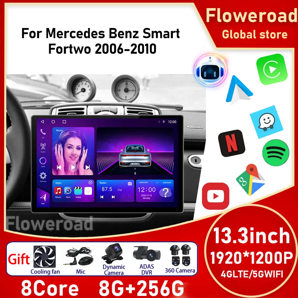13inch Big Screen Android For Mercedes Benz Smart Fortwo 2006 - 2010 Car Multimedia Video Player GPS AutoStereo BT Rear Camera