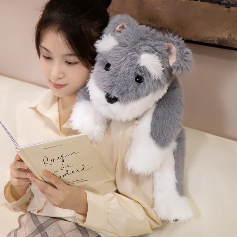ตุ๊กตาสุนัขชเนาเซอร์น่ารัก ขนาด 30/45 ซม. ของเล่นตุ๊กตาสัตว์นุ่ม สีเทา หมอนสุนัข ของขวัญคริสต์มาส ตุ๊กตาสำหรับเด็กผู้หญิง ของขวัญน่ารัก